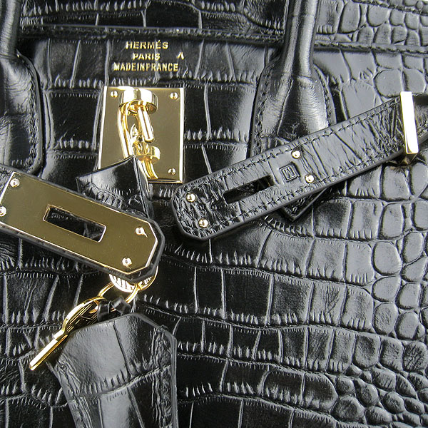 Replica Hermes Birkin 30cm Crocodile Veins Bag Black 6088 On Sale